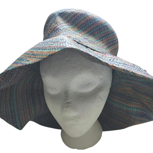 Shebobo Multicolor Woven Floppy Sun Hat Wide Brim Boho Beach Resort Hat